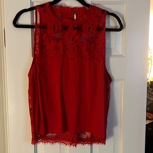Free People Red Lace Sleeveless Blouse